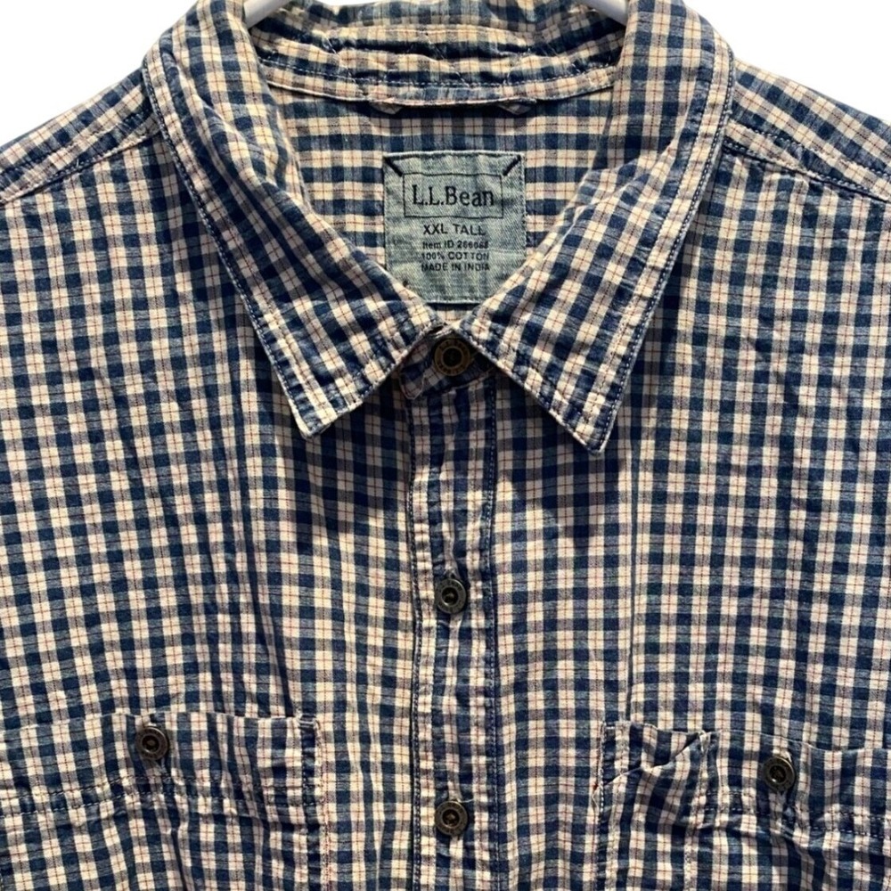 L.L. Bean XXL Tall Button Down Shirt Men's Blue Check Long Sleeve Cotton